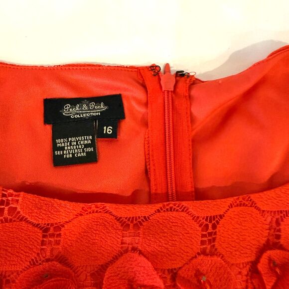 Peck & Peck Sleeveless Red Dress With Polka Dot and Beaded Rose Detail - Size 16 - Picture 4 of 10